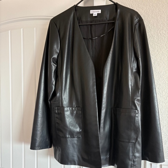 New Calvin Klein Faux Leather Open Front Jacket Blazer Cardigan 14 Very Soft - Picture 1 of 5